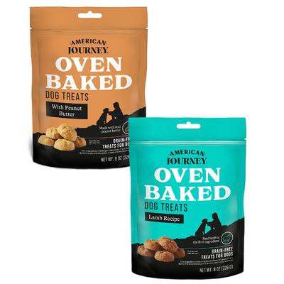 Bundle: American Journey Peanut Butter Recipe Grain-Free Oven Baked Crunchy Biscuit Dog Treats, 8-oz bag + American Journey Lamb Recipe Grain-Free Oven Baked Crunchy Biscuit Dog Treats, 8-oz