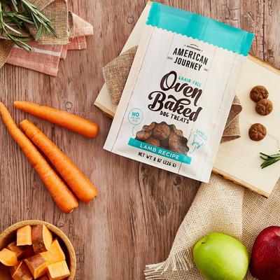 Bundle: American Journey Peanut Butter Recipe Grain-Free Oven Baked Crunchy Biscuit Dog Treats, 8-oz bag + American Journey Lamb Recipe Grain-Free Oven Baked Crunchy Biscuit Dog Treats, 8-oz