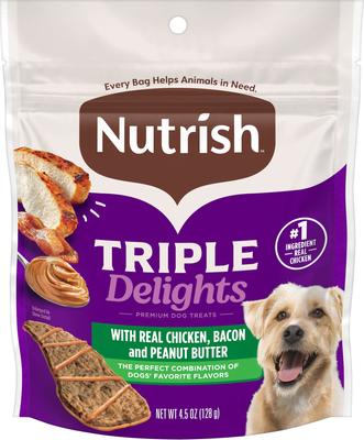 Triple Delights with Real Chicken, Bacon, & Peanut Butter Jerky Dog Treats, 4.5-oz pouch, Pack of 5 (Rachael Ray)