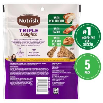 Triple Delights with Real Chicken, Bacon, & Peanut Butter Jerky Dog Treats, 4.5-oz pouch, Pack of 5 (Rachael Ray)
