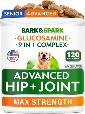 Advanced Glucosamine Chondroitin Chews Hip & Joint with Omega 3 & Fish Oil Supplement for Senior Dogs, 120 count