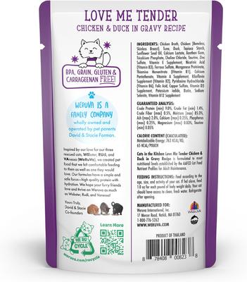 Cats in the Kitchen Love Me Tender Chicken & Duck Recipe Grain-Free Cat Food Pouches, 3-oz pouch, case of 12