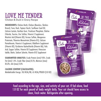 Cats in the Kitchen Love Me Tender Chicken & Duck Recipe Grain-Free Cat Food Pouches, 3-oz pouch, case of 12