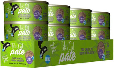 Luau Ahi Tuna & Mackerel Pate Wet Cat Food, 2.8-oz can, case of 12