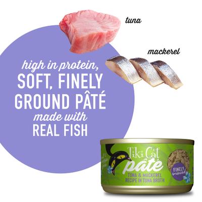 Luau Ahi Tuna & Mackerel Pate Wet Cat Food, 2.8-oz can, case of 12