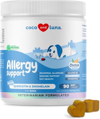 Coco and Luna Allergy Support with Quercetin & Bromelain Seasonal Allergies, Immune Support & Gut Health Soft Chew Supplement for Dogs, 90 count