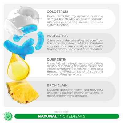 Coco and Luna Allergy Support with Quercetin & Bromelain Seasonal Allergies, Immune Support & Gut Health Soft Chew Supplement for Dogs, 90 count
