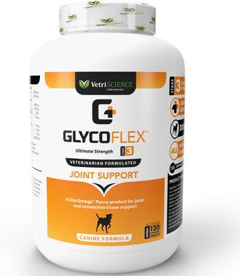 Tabletas masticables GlycoFlex Etapa III con sabor a pollo, suplemento para las articulaciones de perros, 120 comprimidos