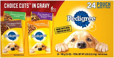 Choice Cuts in Gravy Variety Pack Filet Mignon, Grilled Chicken, Chicken Casserole & Beef Noodle Adult Wet Dog Food Pouches, 3.5-oz, case of 24