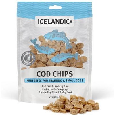 Mini chips de bacalao para perros, bolsa de 2.5 oz