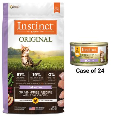 Bundle: Instinct Kitten Grain-Free Pate Real Chicken Recipe Natural Wet Canned Cat Food, 3-oz, case of 24 + Instinct Original Kitten Grain-Free Recipe with Real Chicken Freeze-Dried Raw Coated Dry Cat Food, 4.5-lb bag