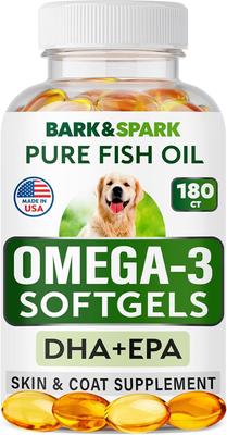 Omega 3 Fish Oil Pills & Skin & Coat Supports Joints Brain Heart & Overall Health Supplement for Dogs, 180 count