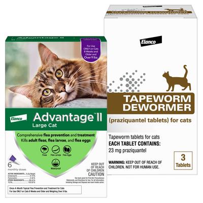 Bundle: Advantage II Flea Spot Treatment, over 9-lbs + Elanco Tapeworm Cat De-Wormer