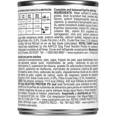 Alimento húmedo para perros adultos Selected Protein Potato & Duck Formula Loaf, lata de 13.5 oz, caja de 24