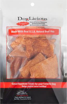 Papas fritas de cuero crudo con sabor a carne DogLicious, bolsa de 3 oz