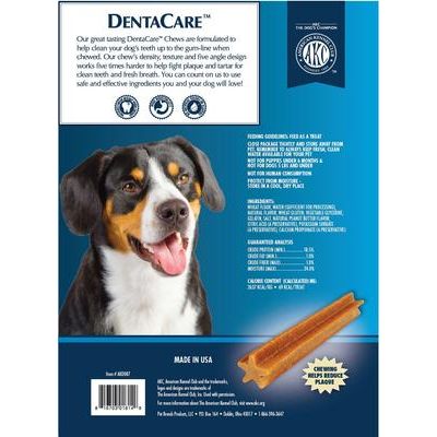 AKC Dentacare - Premios dentales para perros con sabor a mantequilla de cacahuete, grandes, 15 unidades