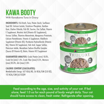 Truluxe Kawa Booty con atún Kawakawa en salsa, alimento enlatado sin cereales para gatos, 3 oz, caja de 24