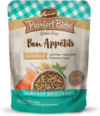Purrfect Bistro Bon Appetits Grain-Free Salmon Recipe Morsels in Gravy Adult Cat Food Pouches, 3-oz, case of 24