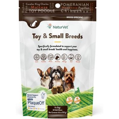 NaturVet, Breed Specific Toy & Small Breeds, suplemento integral para perros miniatura y pequeños, 60 masticables