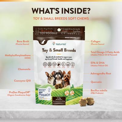 NaturVet, Breed Specific Toy & Small Breeds, suplemento integral para perros miniatura y pequeños, 60 masticables