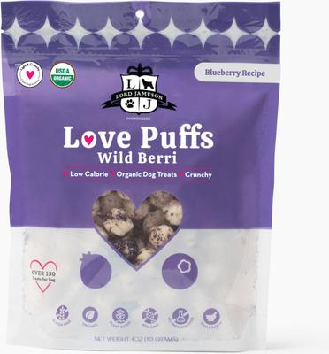 Golosinas crujientes para perros Love Puffs Wild Berri, bolsa de 4 oz