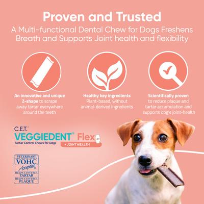 C.E.T. VeggieDent Flex + Joint Health Dental Chews for Small Dogs, 30 count