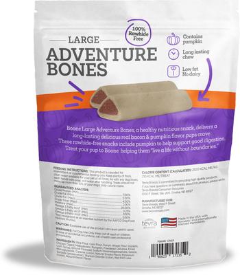 Golosinas masticables para perros Big Adventure Bones con tocino y calabaza, bolsa de 18 oz