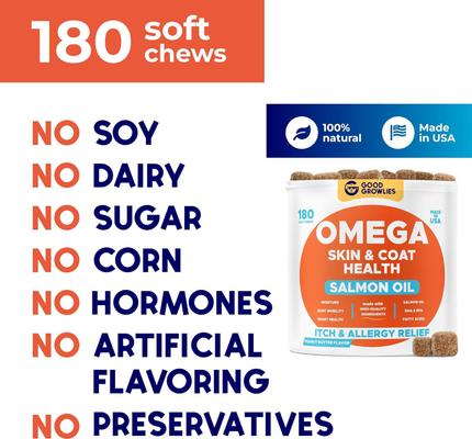 Wild Alaskan Salmon Oil Itch & Allergy Relief Skin & Coat with Omega 3 Supplement for Dogs, 180 count