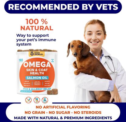 Wild Alaskan Salmon Oil Itch & Allergy Relief Skin & Coat with Omega 3 Supplement for Dogs, 180 count