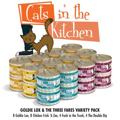 Comida enlatada para gatos sin cereales Cats in the Kitchen Goldie Lox & the 3 Fares Variety Pack, 6 oz, caja de 24