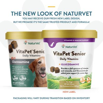 Paquete: Multivitamínico masticable suave de glucosamina NaturVet VitaPet Senior Plus para perros + Alimento seco Blue Buffalo Life Protection Formula Senior con pollo y arroz integral