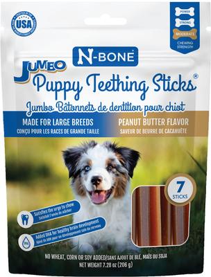Jumbo Puppy Teething Sticks Peanut Butter Flavor Dog Treats, 7 count