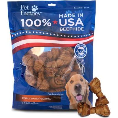 Huesos de perro de piel de res de 4 pulgadas con sabor a mantequilla de maní, 24 unidades