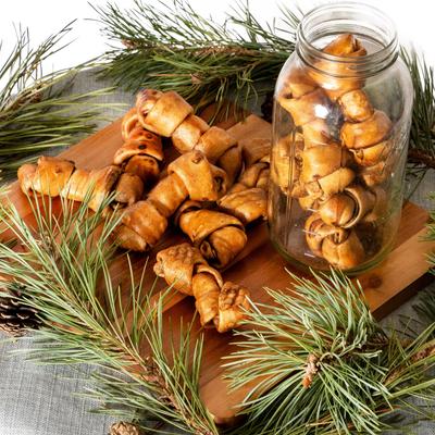 Huesos de perro de piel de res de 4 pulgadas con sabor a mantequilla de maní, 24 unidades