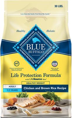Bundle: Blue Buffalo Life Protection Formula Healthy Weight Adult Chicken & Brown Rice Recipe Dry Food + Health Bars Baked with Bacon, Egg & Cheese Dog Treats
