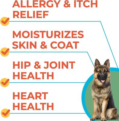 Allergy Relief & Itch Relief with Omega 3 Skin & Coat with Alaskan Fish Oil Chew Supplement for Dogs, 180 count