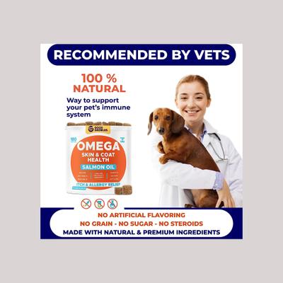 Allergy Relief & Itch Relief with Omega 3 Skin & Coat with Alaskan Fish Oil Chew Supplement for Dogs, 180 count