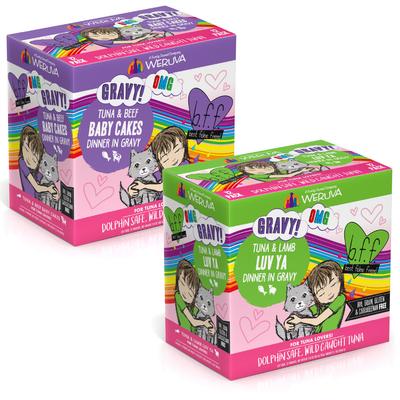 Bundle: BFF Tuna & Beef Baby Cakes Dinner in Gravy + Tuna & Lamb Luv Ya Dinner in Gravy Wet Cat Food Pouches