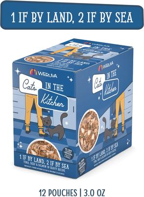 Cats in the Kitchen 1 If By Land, 2 If By Sea Tuna, Beef & Salmon Recipe Grain-Free Cat Food Pouches, 3-oz pouch, case of 12