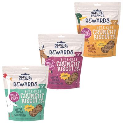 Paquete variado - Galletas crujientes Natural Balance Rewards con premios para perros de pollo real, pato y venado
