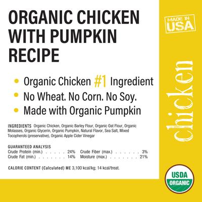 Organic Chicken & Pumpkin Recipe Dog Treats, 4-oz bag