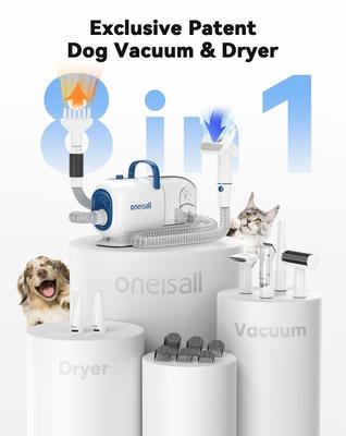 Pet Grooming Vacuum, Adjustable Blow Dryer & Clipper Grooming Kit