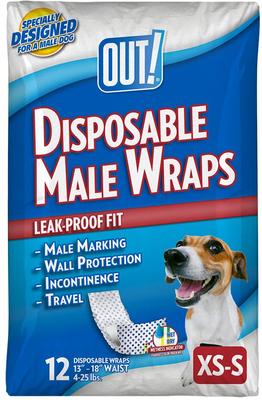 Bundle: OUT! Disposable Male Dog Wraps, Extra Small/Small: 13 to 18-in waist, 12 count + Fruitables Crispy Bacon & Apple Flavor Dog Treats