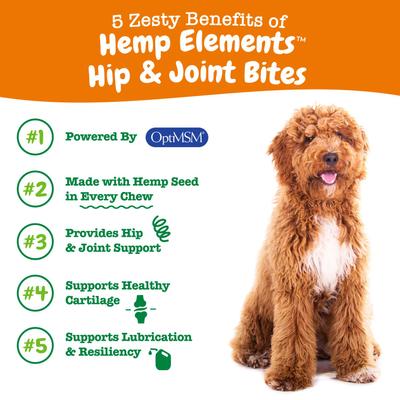 Hemp Elements Hip & Joint Bites Chicken Flavored Soft Chews Glucosamine Supplement for Dogs, 90 count