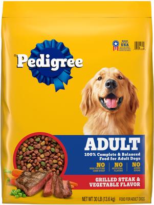 Paquete: Alimento seco para perros Pedigree Adult Complete Nutrition con sabor a carne a la parrilla y vegetales + Paquete variado de cortes a elección en salsa, alimento húmedo para perros adultos, bolsa de 3.5 oz, caja de 30