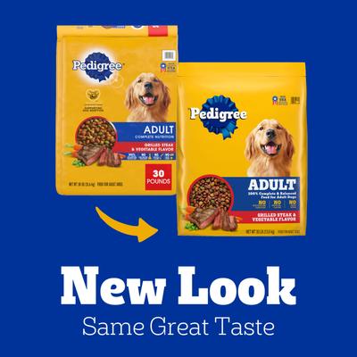 Paquete: Alimento seco para perros Pedigree Adult Complete Nutrition con sabor a carne a la parrilla y vegetales + Paquete variado de cortes a elección en salsa, alimento húmedo para perros adultos, bolsa de 3.5 oz, caja de 30