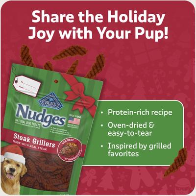 Golosinas para perros Nudges Holiday Grillers de carne seca, bolsa de 5 oz