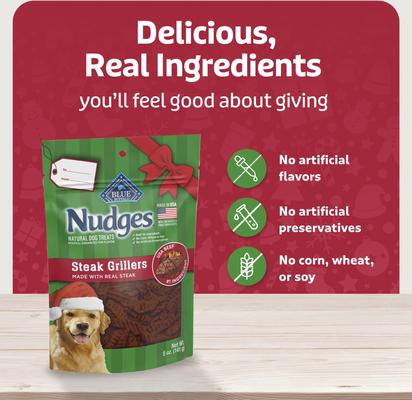 Nudges Holiday Grillers Beef Jerky Dog Treats, 5-oz bag