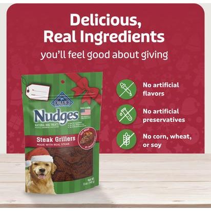 Golosinas para perros Nudges Holiday Grillers de carne seca, bolsa de 5 oz