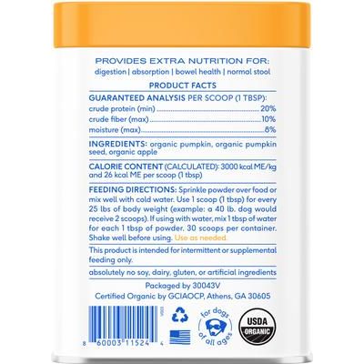 Native Pet, Pumpkin Powder, Calabaza Orgánica + Semilla de Calabaza + Manzana para Digestión y Heces, Perros, 227 / 454 / 907 g